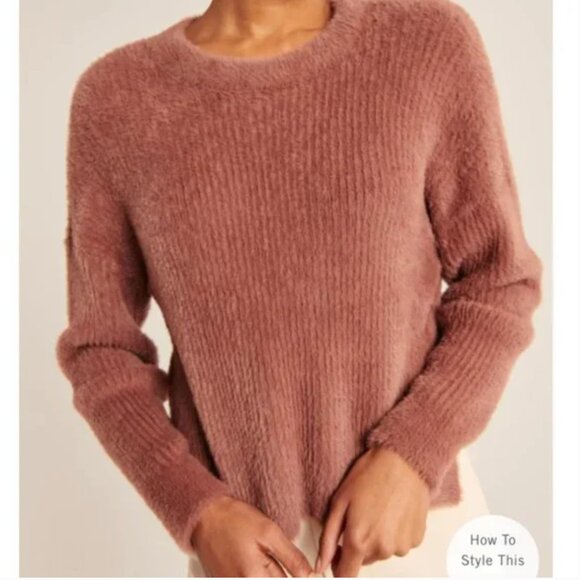 Abercrombie & Fitch | Mauve Brown Eyelash Crew Neck Fuzzy Sweater | Size Small - Picture 1 of 14